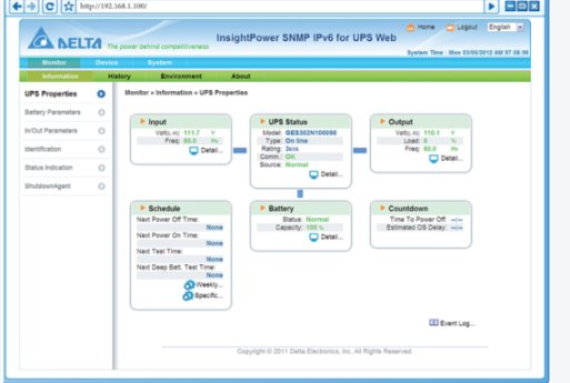Interfaz web de monitoreo SNMP de una UPS